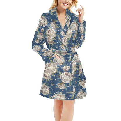 Peony Pattern Print Design A03 Women's Fleece Robe