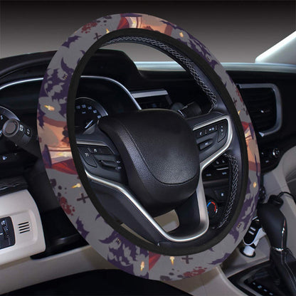 Creepy Graveyard Print Design LKS301 Steering Wheel Cover with Elastic Edge