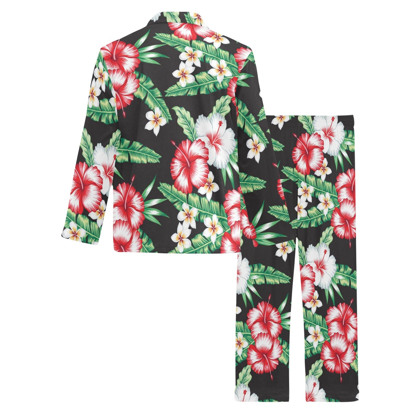 Hawaiian flower tropical leaves Men's Long Pajama Set