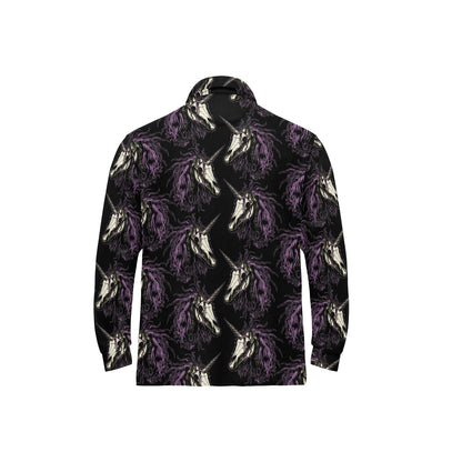 Unicorn Skull head Long Sleeve Polo Shirt For Men's