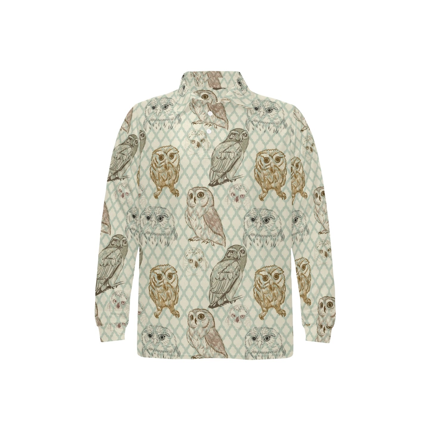 Owl Pattern Print Design A03 Long Sleeve Polo Shirt For Men's