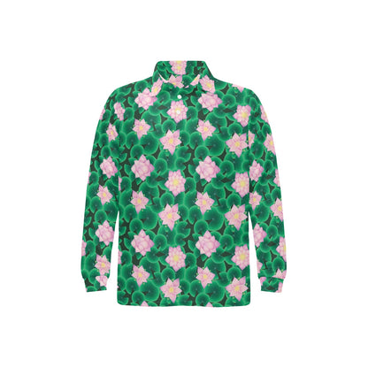 Water Lily Print Design LKS303 Long Sleeve Polo Shirt For Men's