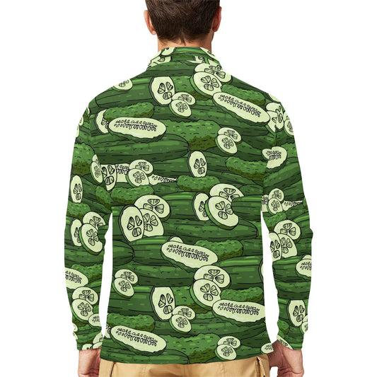 Cucumber Pattern Print Design CC01 Long Sleeve Polo Shirt For Men's