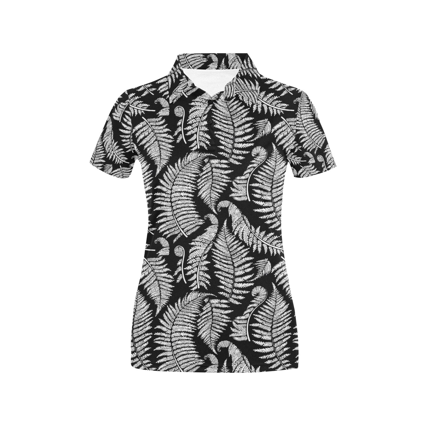 Fern Leave Black White Print Pattern Women's Polo Shirt