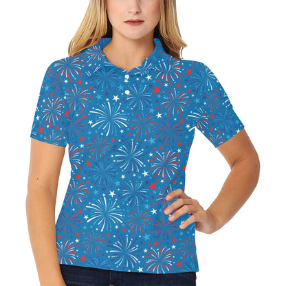 Firework Celebration Print Design LKS304 Women's Polo Shirt