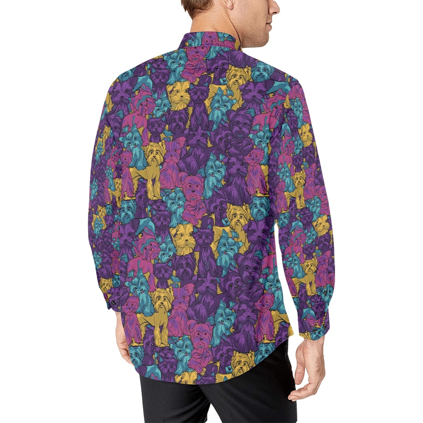 Yorkshire Terriers Print Design LKS3010 Men's Long Sleeve Dress Shirt