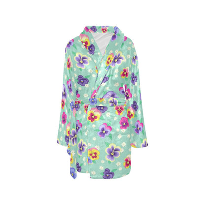 Pansy Pattern Print Design PS08 Women's Fleece Robe
