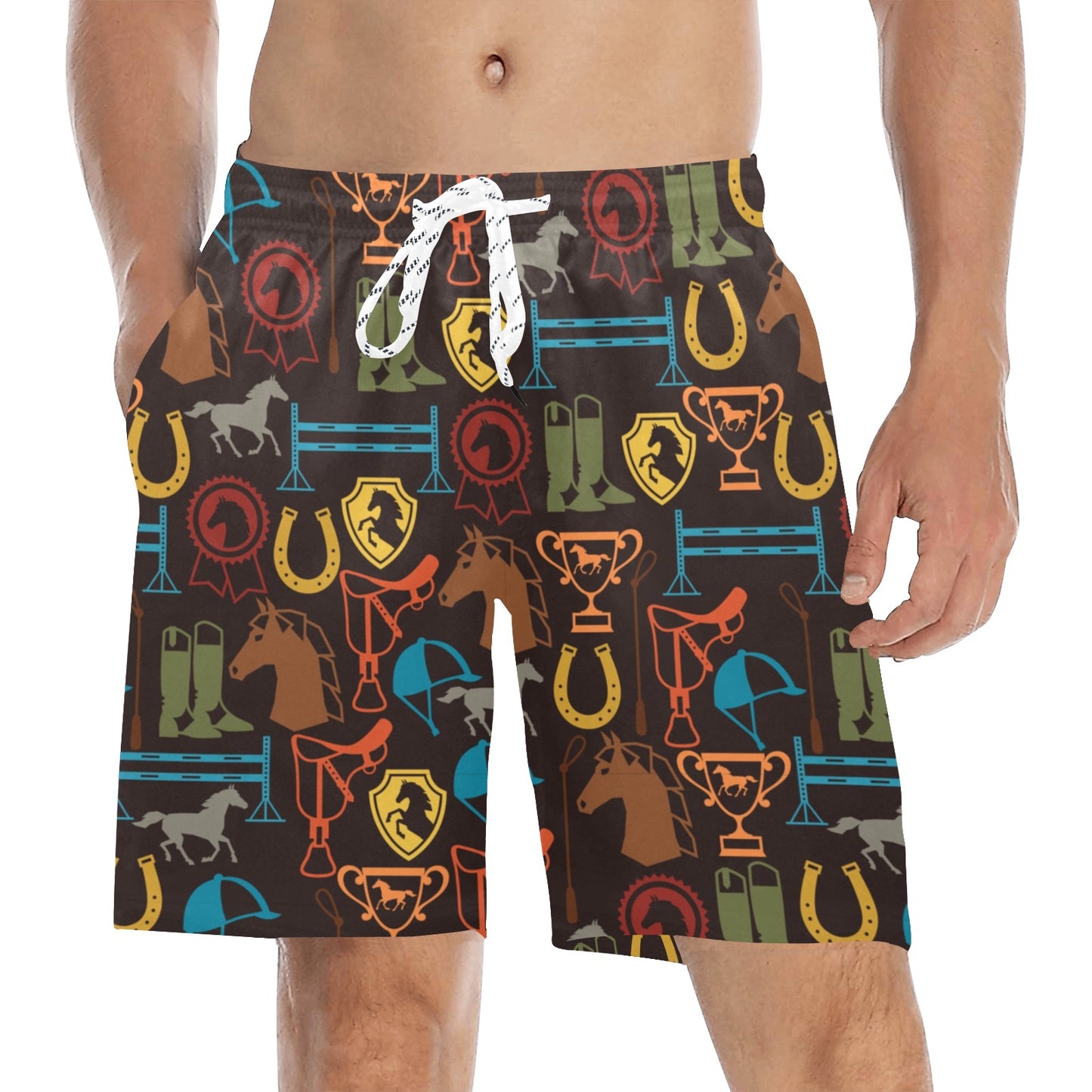 Equestrian Equipment Horse Colorful Men's Swim Trunks Beach Shorts