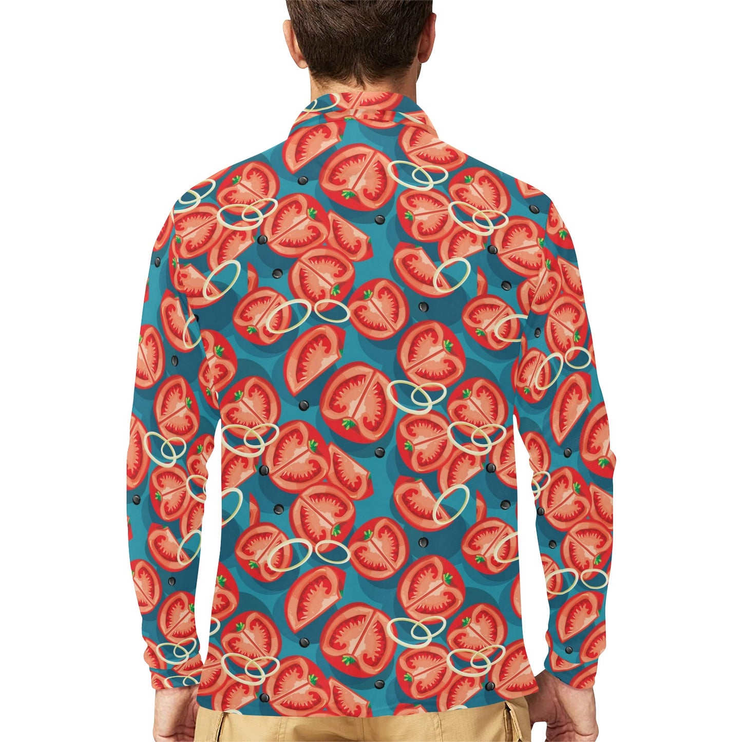Tomato Print Design LKS301 Long Sleeve Polo Shirt For Men's