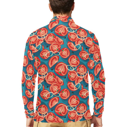 Tomato Print Design LKS301 Long Sleeve Polo Shirt For Men's