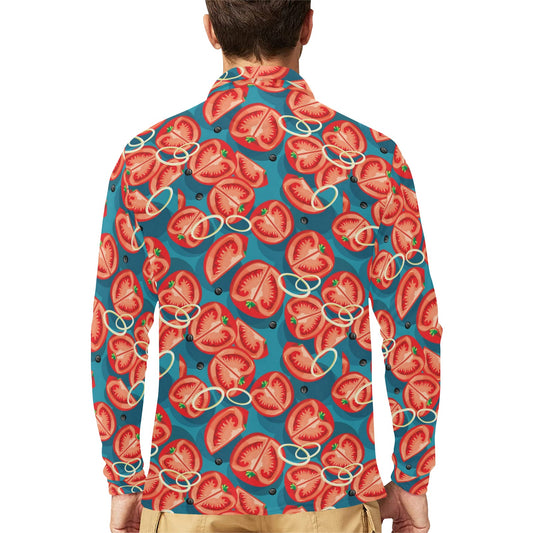 Tomato Print Design LKS301 Long Sleeve Polo Shirt For Men's