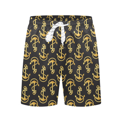 Anchor Gold Pattern Men's Swim Trunks Beach Shorts