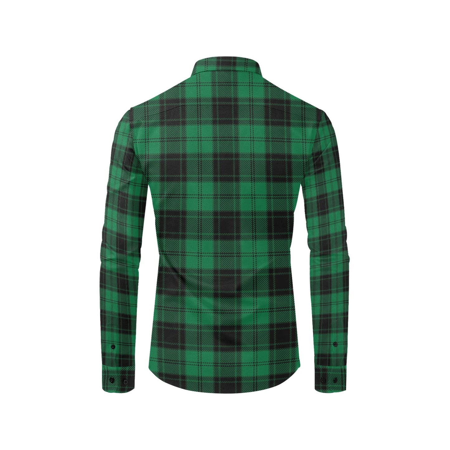 Tartan Green Print Design LKS302 Men's Long Sleeve Dress Shirt
