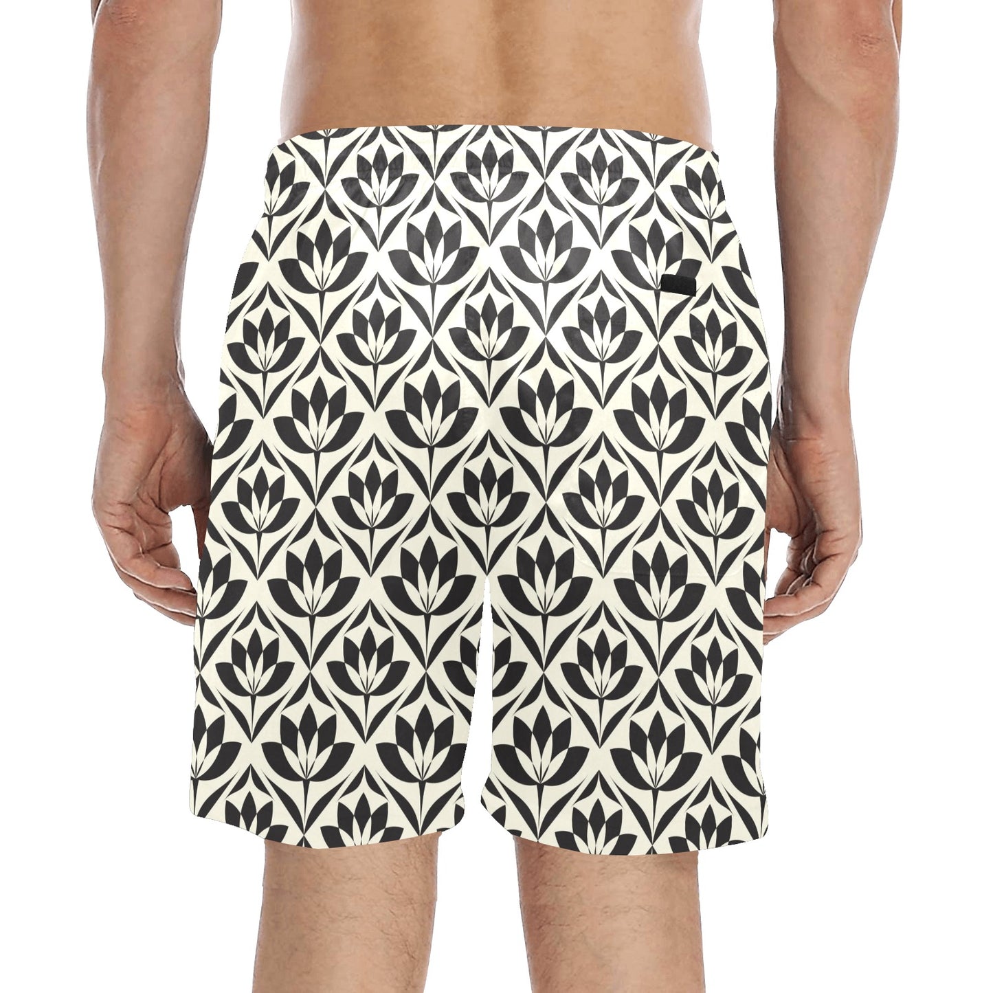 Lotus Pattern Print Men's Swim Trunks Beach Shorts