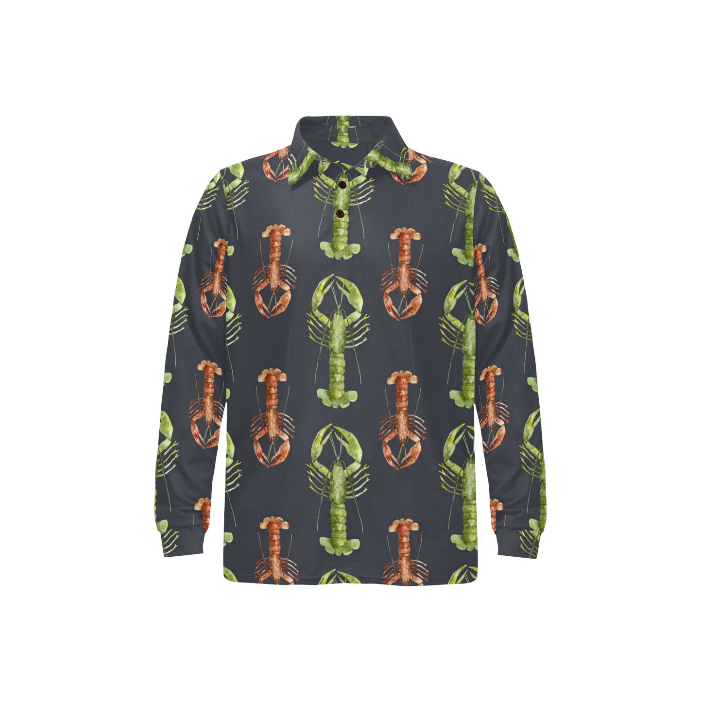 Lobster Pattern Print Design 01 Long Sleeve Polo Shirt For Men's