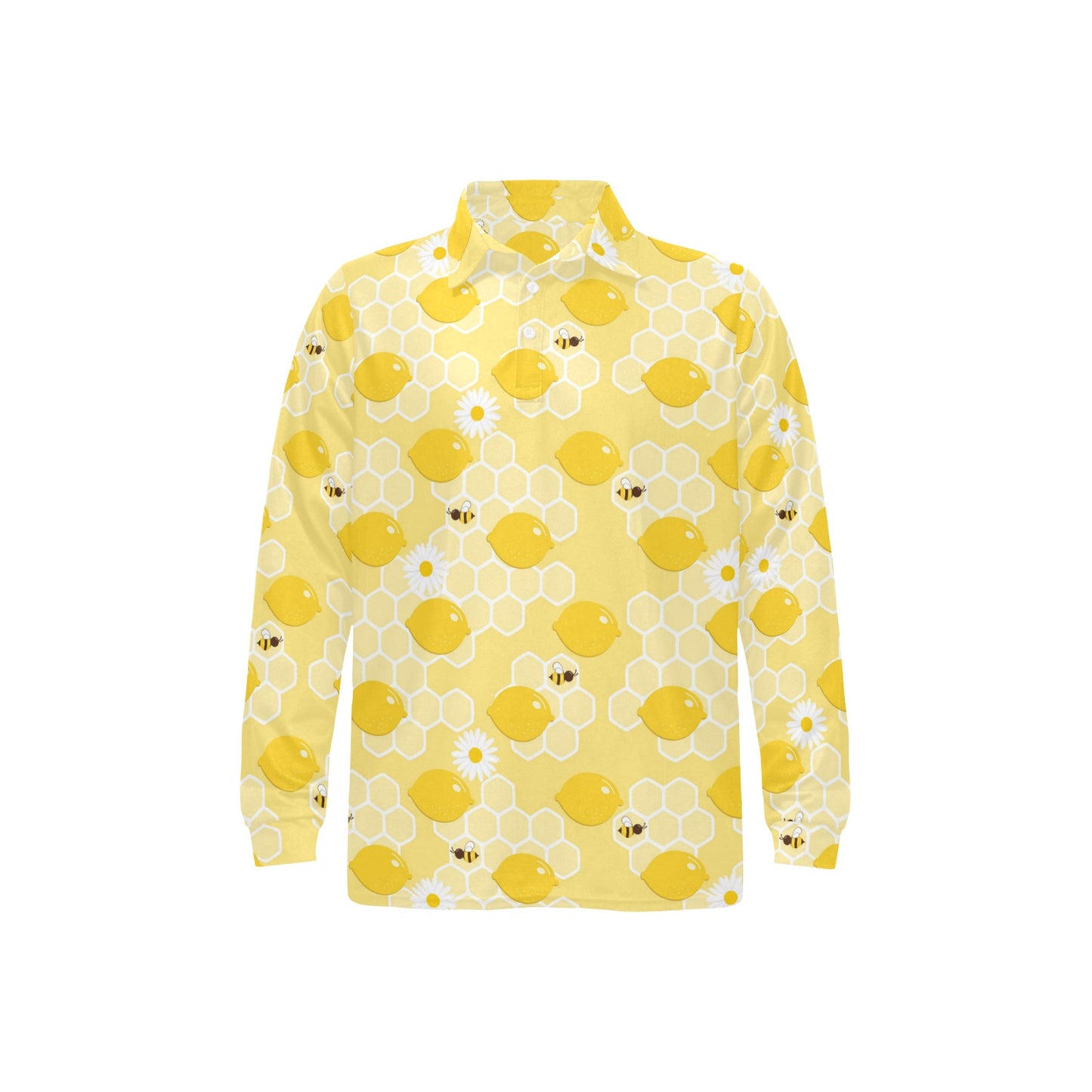 Honey Bee Honeycomb Print Design LKS3010 Long Sleeve Polo Shirt For Men's