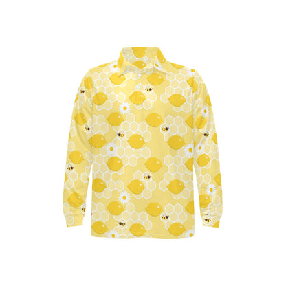Honey Bee Honeycomb Print Design LKS3010 Long Sleeve Polo Shirt For Men's