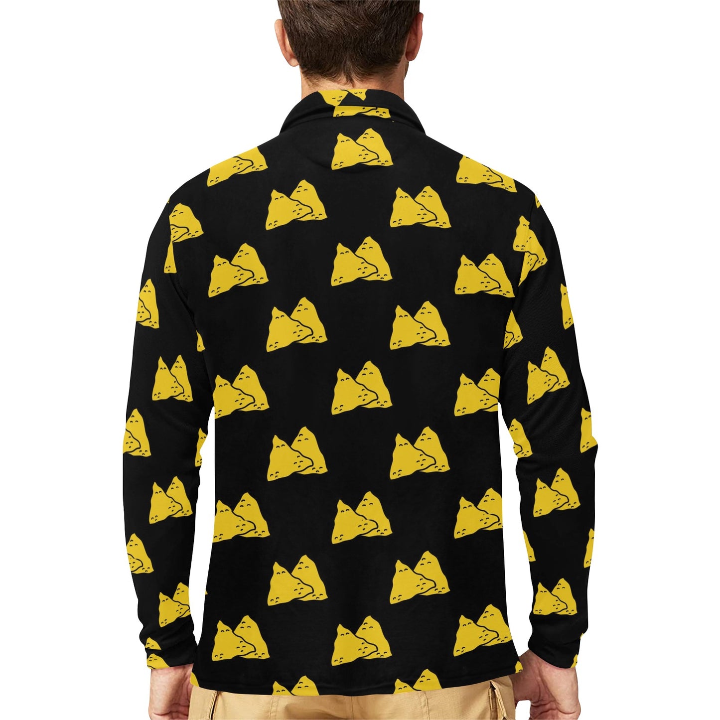 Nachos Pattern Print Design A02 Long Sleeve Polo Shirt For Men's