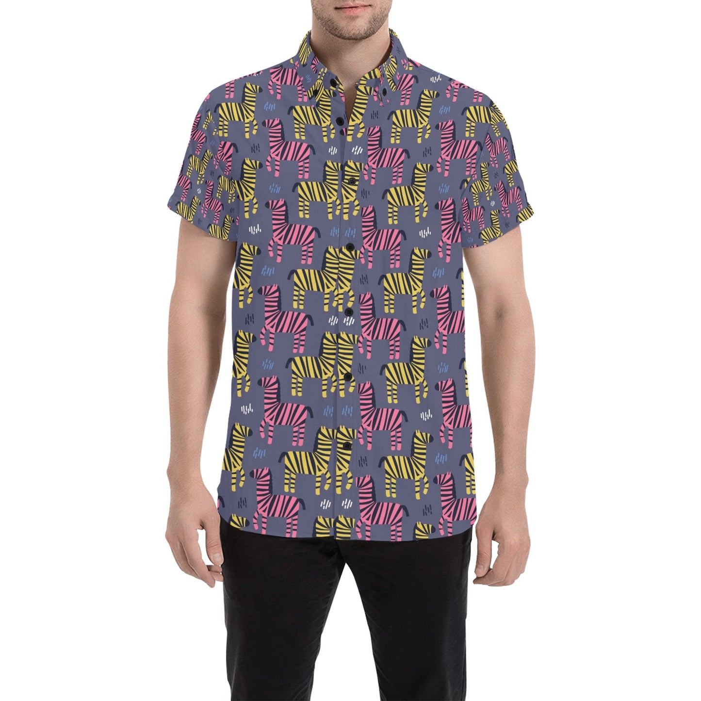 Zebra Print Design LKS303 Men Short Sleeve Button Up Shirt