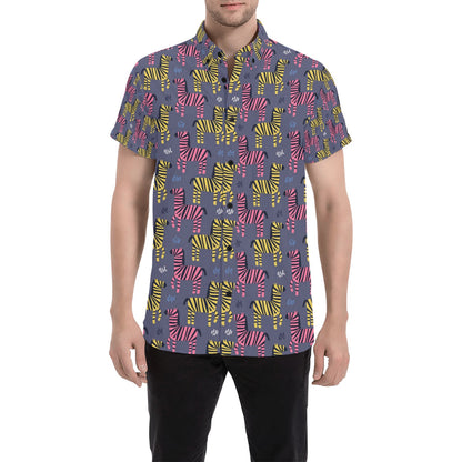 Zebra Print Design LKS303 Men Short Sleeve Button Up Shirt