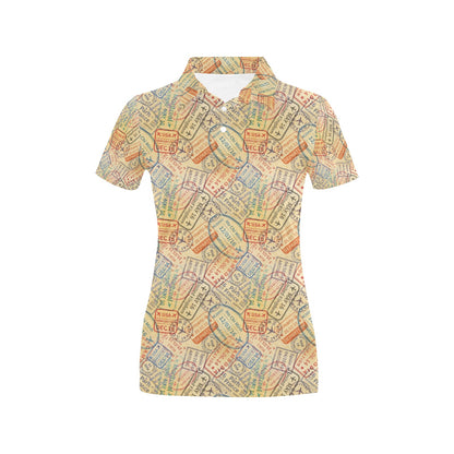 Travel Stamp Print Design LKS302 Women's Polo Shirt