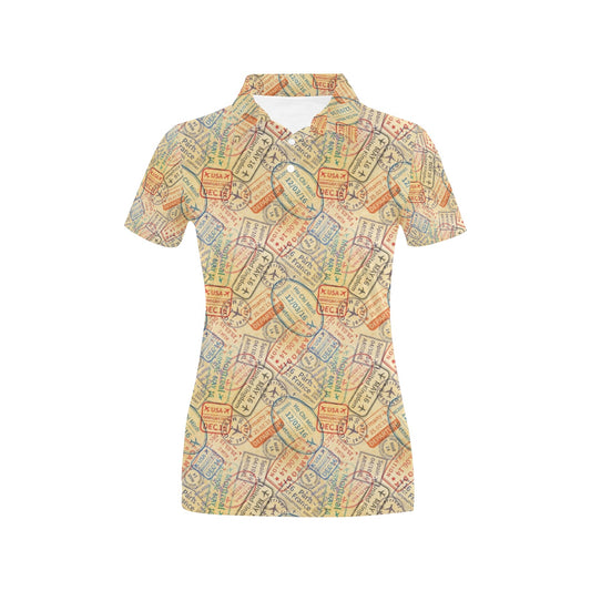 Travel Stamp Print Design LKS302 Women's Polo Shirt