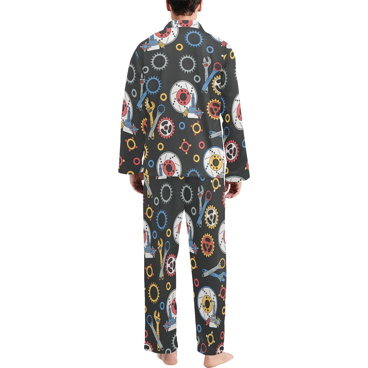 Mechanic Pattern Print Design 01 Men's Long Pajama Set