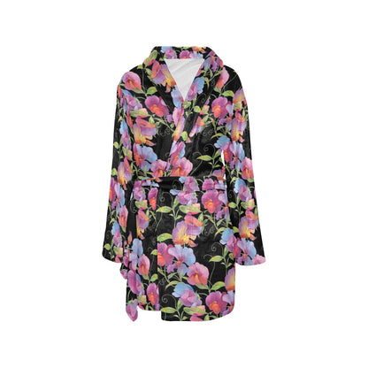 Peony Pattern Print Design PE012 Women's Fleece Robe