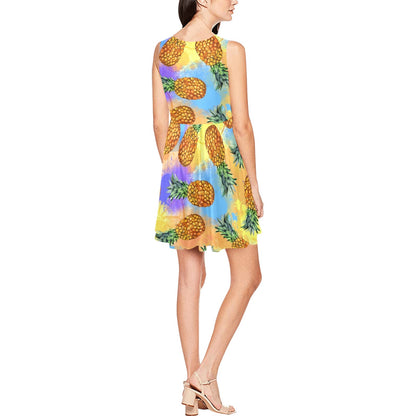 Pineapple Pattern Print Design PP09 Sleeveless Dress