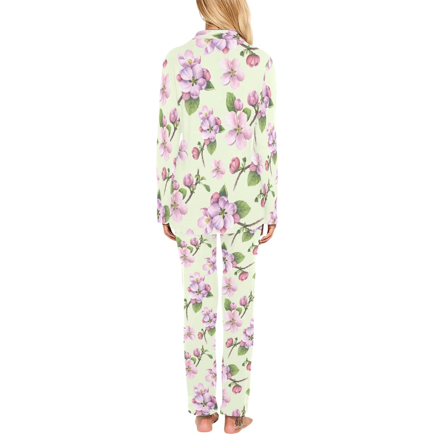 Apple blossom Pattern Print Design AB05 Women's Long Pajama Set