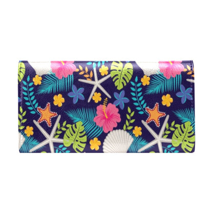 Beach Seashell Floral Theme Women's Trifold Wallet
