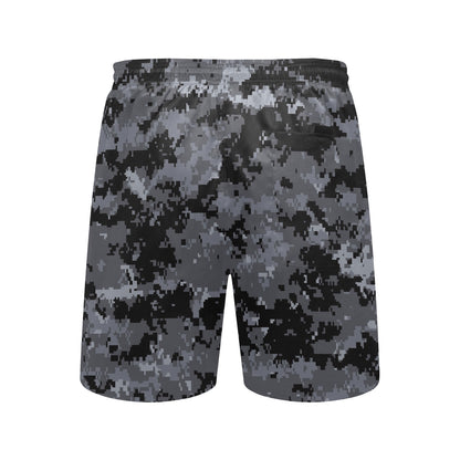 ACU Digital Black Camouflage Men's Swim Trunks Beach Shorts