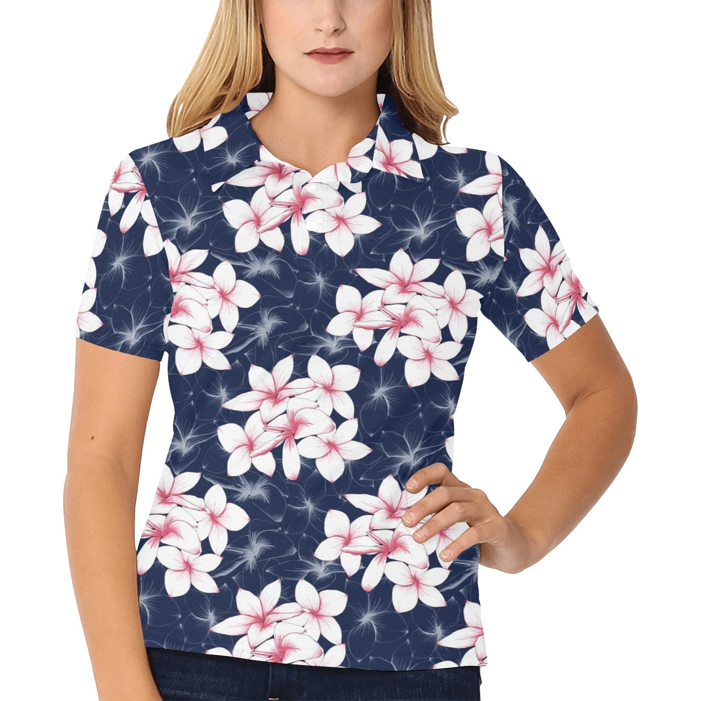 Plumeria Pattern Print Design PM017 Women's Polo Shirt