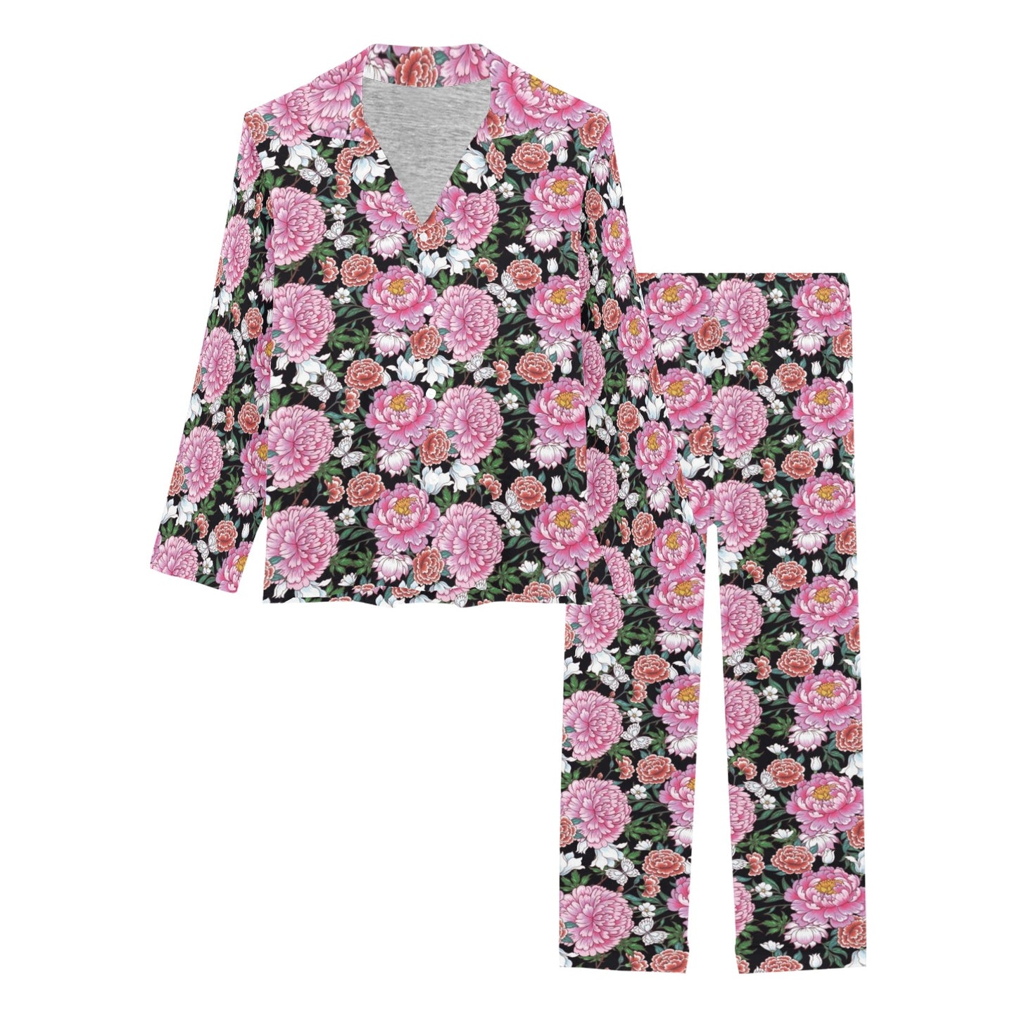 Dahlia Pattern Print Design 02 Women's Long Pajama Set