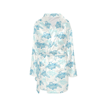 Sea Turtle Pattern Print Design T01 Women's Fleece Robe