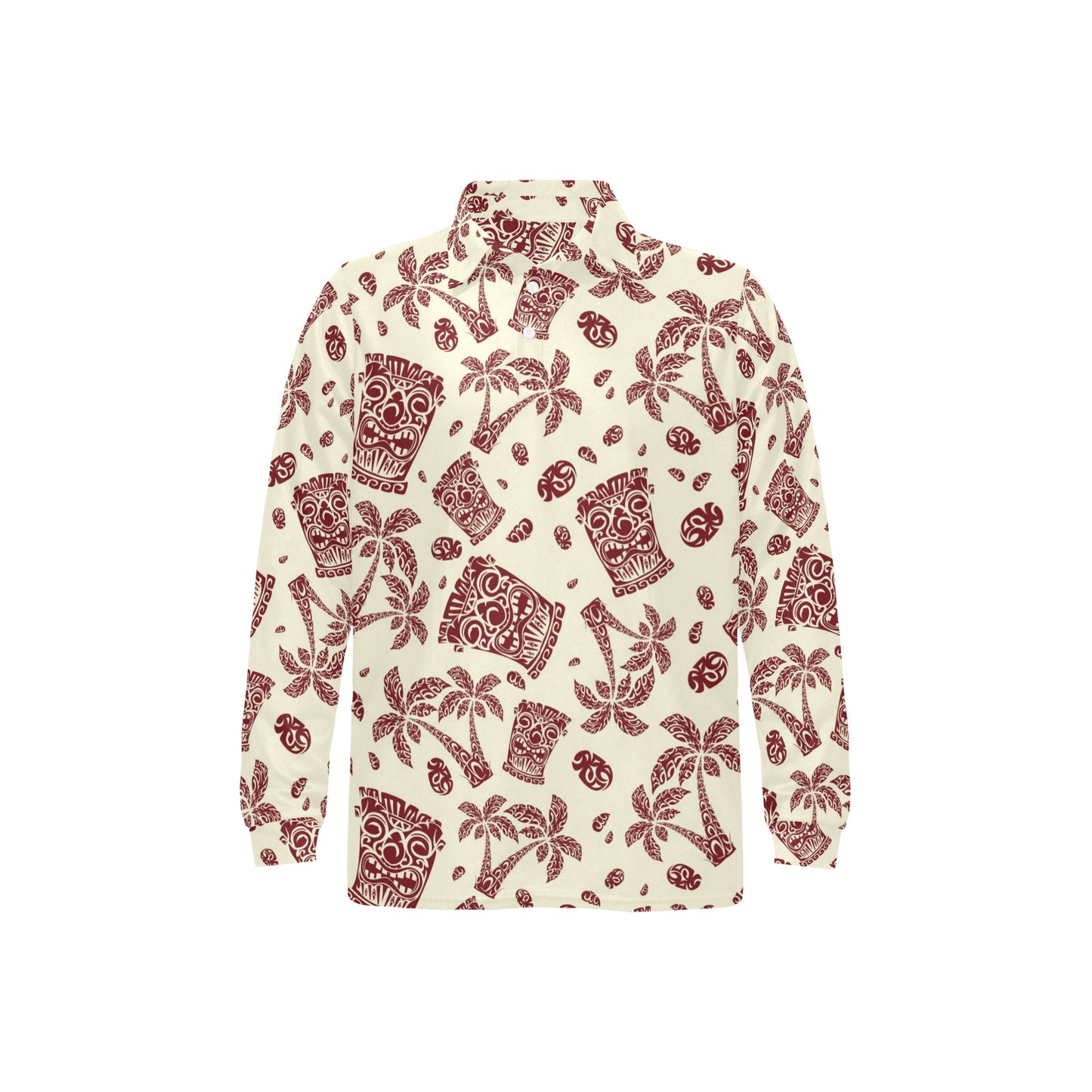 Tiki Tribal Mask Palm Tree Long Sleeve Polo Shirt For Men's
