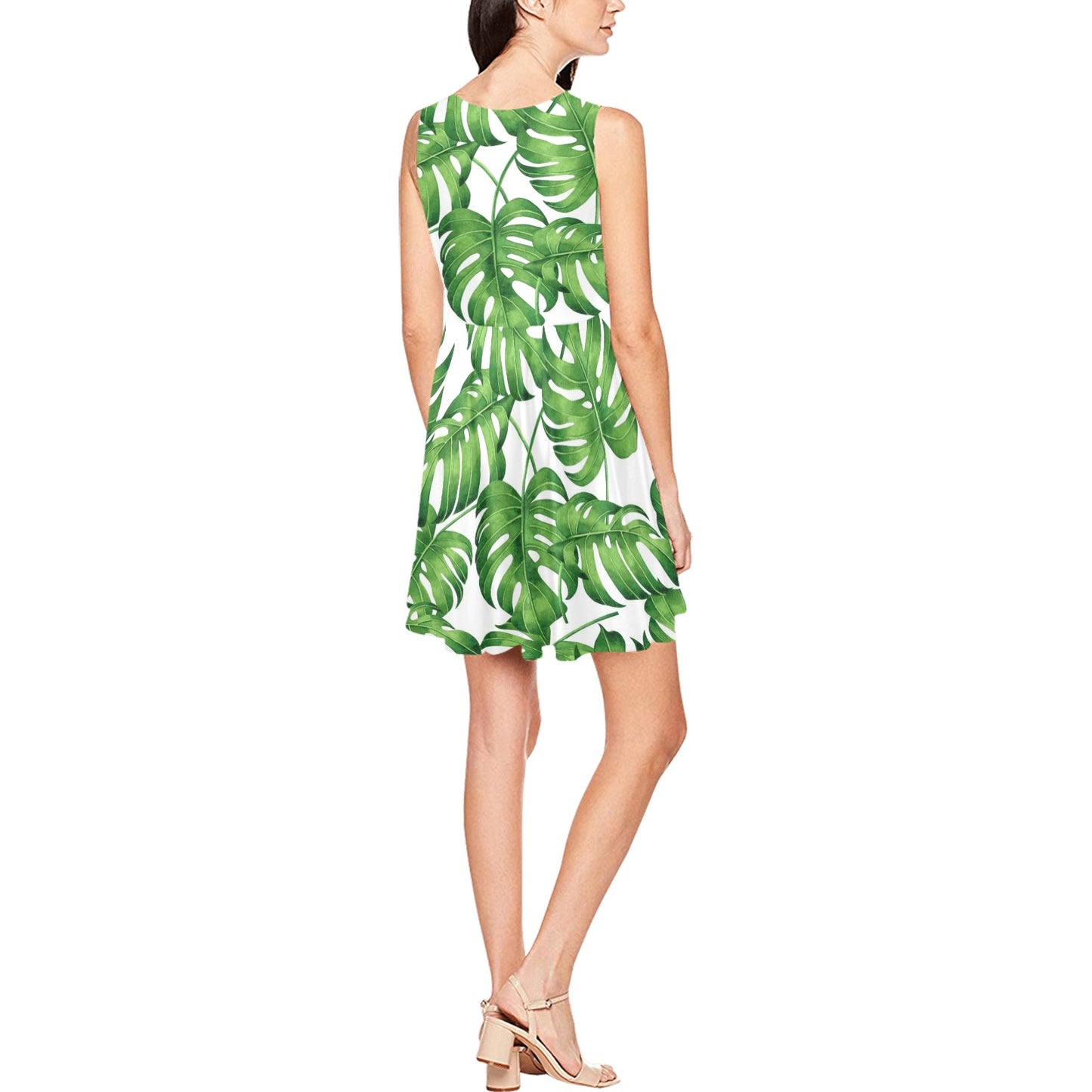 Palm Leaves Pattern Print Design PL08 Sleeveless Dress