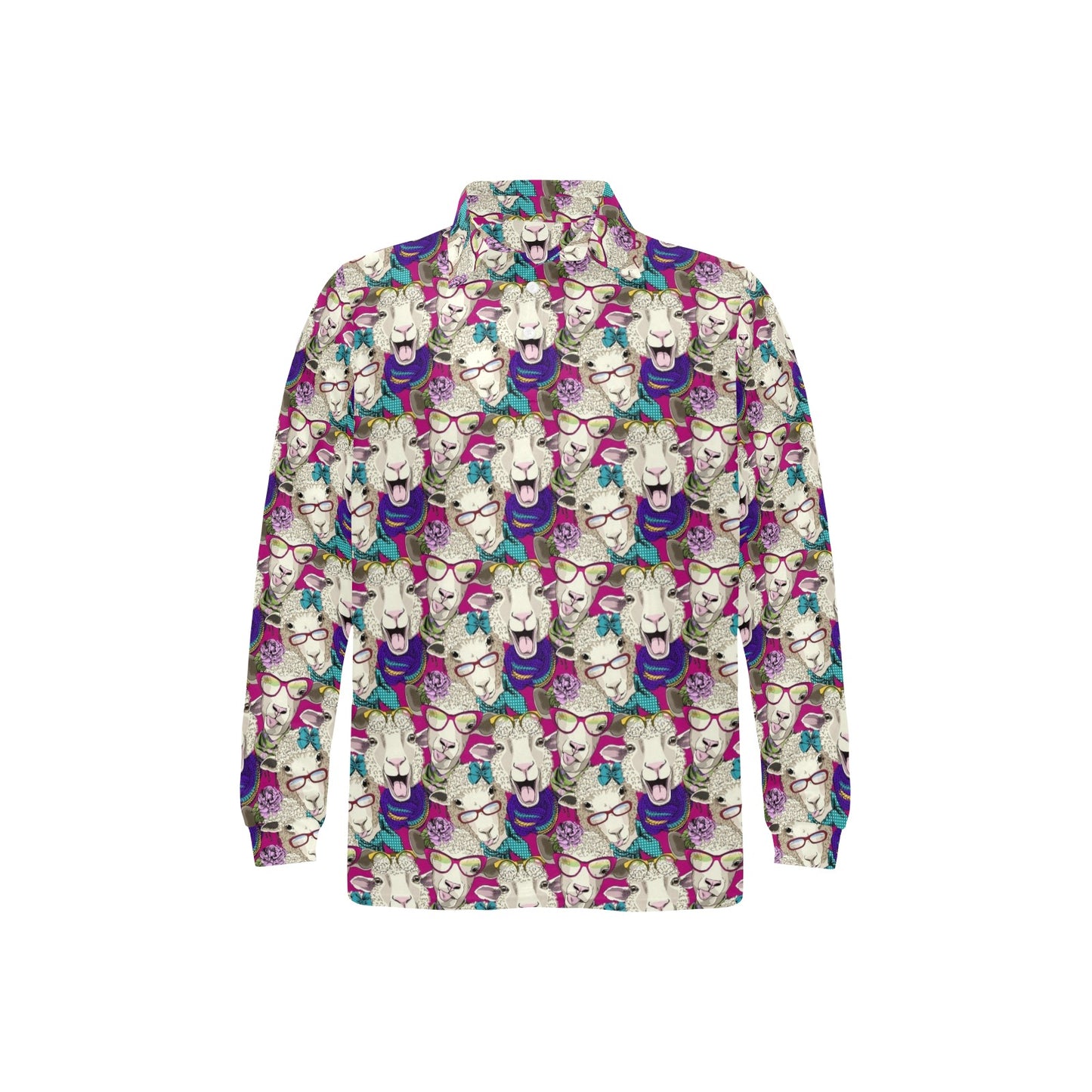 Sheep Print Design LKS403 Long Sleeve Polo Shirt For Men's