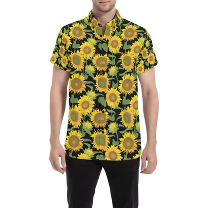 Sunflower Print Design LKS302 Men Short Sleeve Button Up Shirt