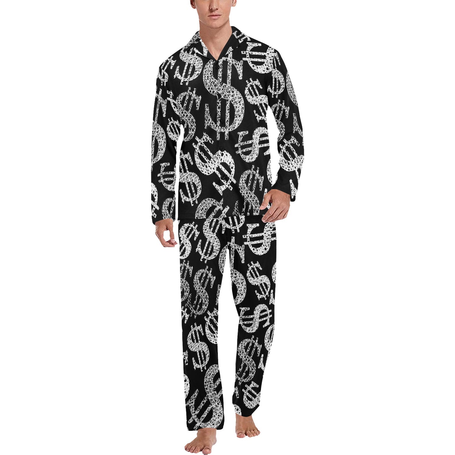 Money Pattern Print Design 02 Men's Long Pajama Set