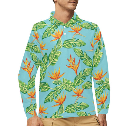 Bird Of Paradise Pattern Print Design BOP04 Long Sleeve Polo Shirt For Men's