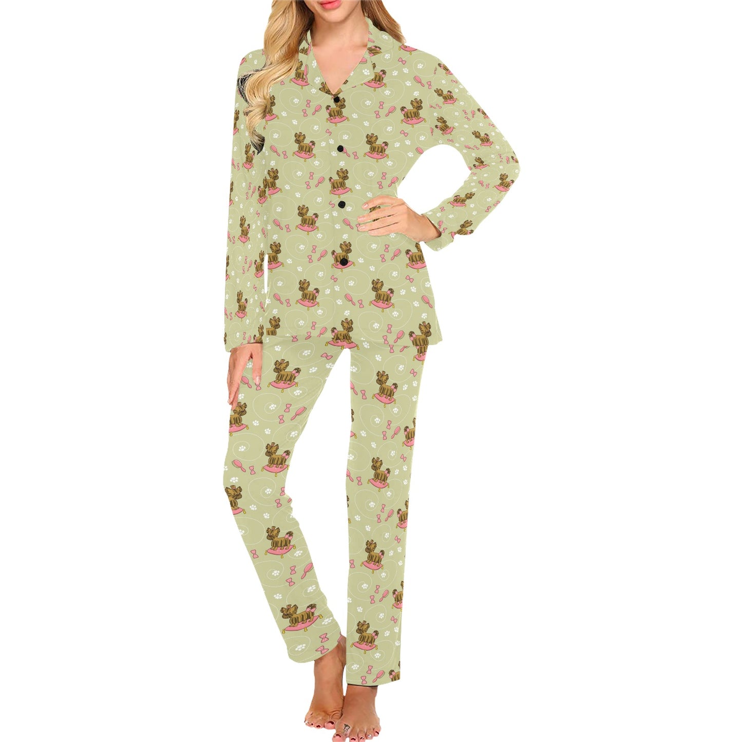 Yorkshire Cute Terriers Print Design LKS301 Women's Long Pajama Set