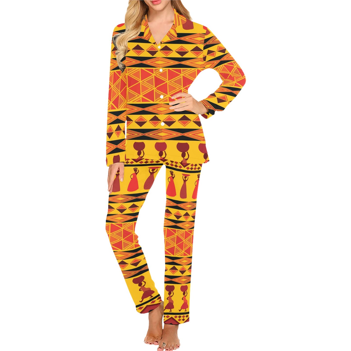 African Pattern Print Design 01 Women's Long Pajama Set