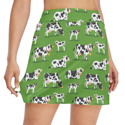 Cow Happy Print Pattern 17" Golf & Pickleball Skort with Pockets