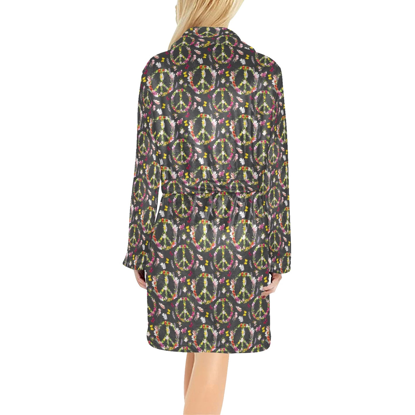 Peace Sign flowers Design Print Women's Fleece Robe