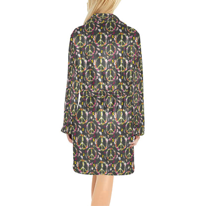 Peace Sign flowers Design Print Women's Fleece Robe