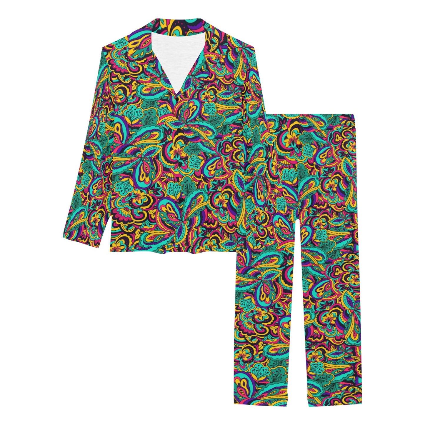 Psychedelic Trippy Floral Design Women's Long Pajama Set