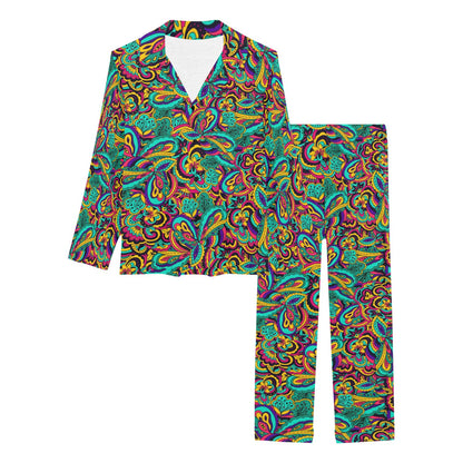 Psychedelic Trippy Floral Design Women's Long Pajama Set