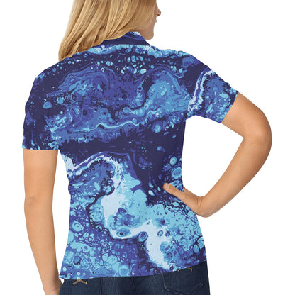 Ocean Liquid Pattern Print Design A03 Women's Polo Shirt
