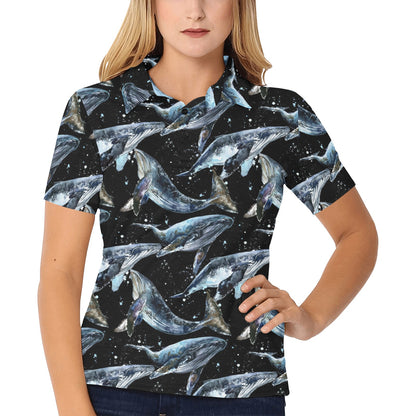 Humpback Whale Pattern Print Design 01 Women's Polo Shirt